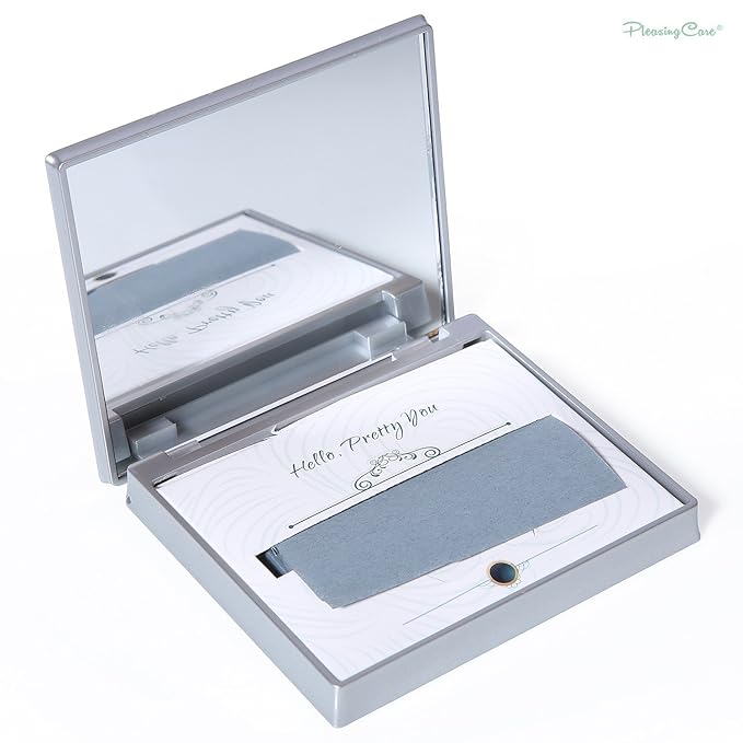 Makeup Mirror with Facial Oil Blotting Paper Sheets - Bamboo Charcoal 100 Counts, Silver Compact Folding Cosmetic Travel Mirror