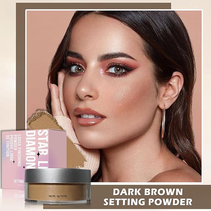 Oil Control Loose Powder Makeup Translucent Setting Powder Shimmer Long Lasting Lightweight Polvo Traslucido Maquillaje Para Mujer Face Powder Makeup - 04 Dark Brown Shimmer