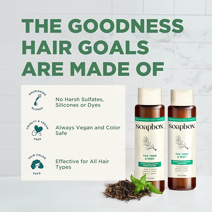 Soapbox Tea Tree Conditioner, Harsh Sulfate Free, Paraben Free, Silicone Free, Color Safe, and Vegan Hair Conditioner (33.8 Ounces)