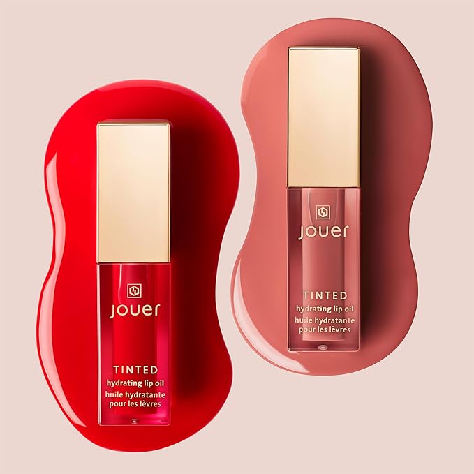 Jouer Essential Tinted Hydrating Lip Oil Gloss – Moisturizing Dry Lip Treatment Serum - Fragrance Free Tinted Lip Oil - Jojoba Seed Oil and Apricot Oil Formula