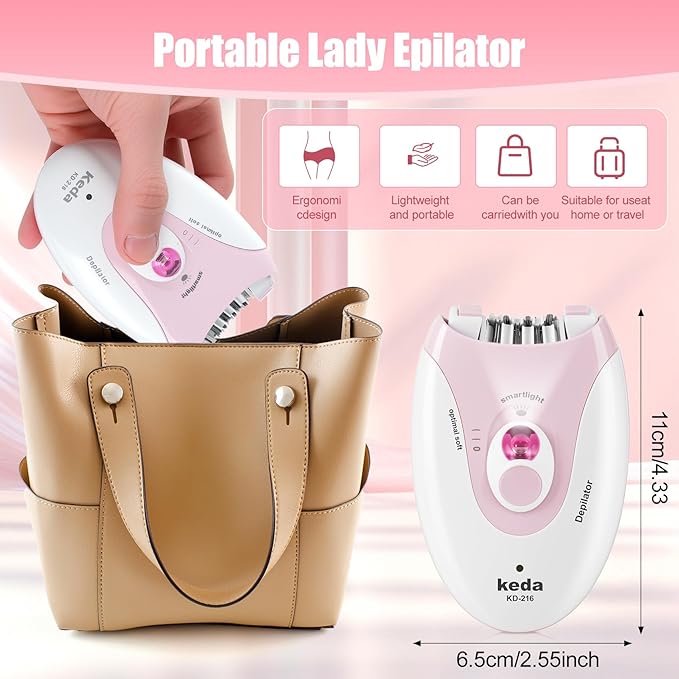 Epilator for Women, Epilators with LED Light, Dual Speed Hair Removal Device, Facial Hair Removal Women, Cordless, Epilators Hair Removal Rechargeable, for Epilator Bikini, Face, Arm, Legs, Armpits
