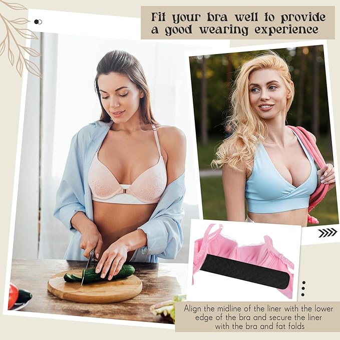 Toulite 6 Pcs Cotton Bra Liners Rectangle Under Bra Pads 3 Layer Bra Sweat Liners for Women Sweating Supplies