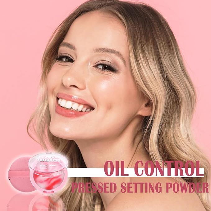 Oil Control Pressed Setting Powder, Matte Soft Jelly Texture Powder-free Face Powder, Long-Lasting Waterproof Pressed Powder Makeup, Flawless Lightweight Face Cosmetics - Pink