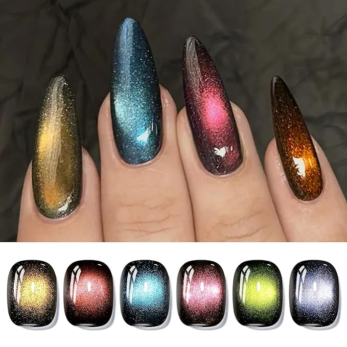 Born Pretty Magnetic Gel Nail Polish,Glitter Magnetic Gel Polish Shimmer Auroras Magnetic Gel Nail Art Manicure Kit 6PCS