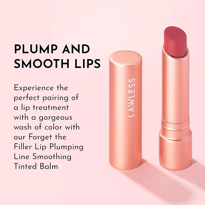 LAWLESS Forget the Filler Lip Plumping Line Smoothing Tinted Balm, Lover, Pink, 0.1 Ounce / 2.9 g
