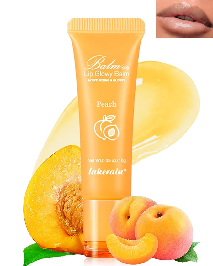 Moisturizer Lip Glowy Balm, Hydrating & Nourishing Repair Sleeping Lip Mask, Shine Glossy Finish Lip Oil, Day and Night Smooth Cracked Chapped Dry Lips, Lip Care Therapy Treatment for Women-1#Peach