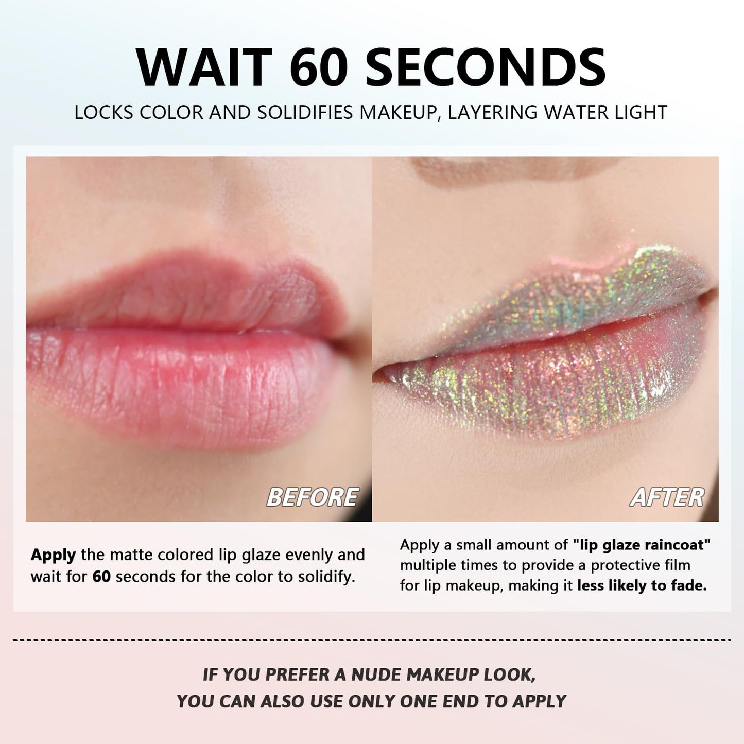 CHARMACY 2 In 1 Multichrome Moisturizing Lip Gloss, Double Head Liquid Lipstick, Mirror Waterproof Long Lasting No Fading Lip Balm, Hydrating Lip Plumper Waterlight Glossy Makeup #005