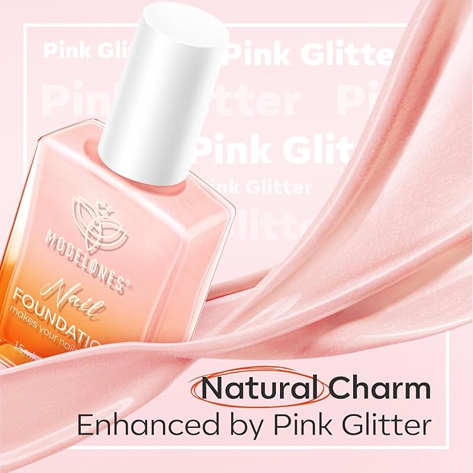 modelones Nail Strengthener, Iridescent Pink Nail Natural Concealer Foundation Polish Air Dry Nail Growth Polish for Damaged Nails Imperfection Masking Gifts for Women 15ml
