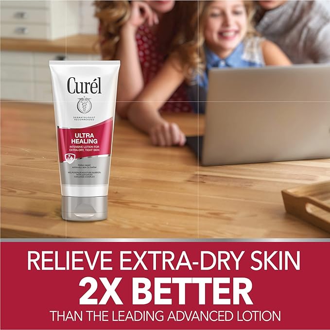 Curel Ultra Healing Intensive Fragrance-Free Lotion For Extra-Dry Skin, Ideal for Sensitive Skin, Cruelty Free, Paraben Free, Dermatologist Recommended, 6 Oz, Pack of 3