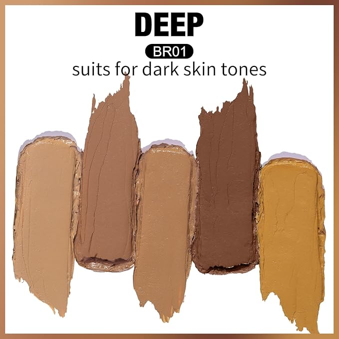 FOCALLURE #GoldenAge 5 in 1 Multi Uses Concealer Palette, 5 Colors Correcting Conceal Palette, Camouflage Contour Palettes for Dark Circles, Face Contouring Highlighter Pallet, BR01 DEEP