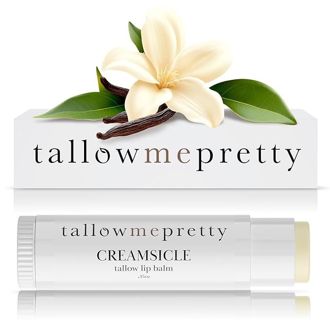 Creamsicle Lip Balm, Luxuriously Soothing & Protective Tallow Lip Balm w/Nutrient-Rich Tallow, Vanilla Bean, Sweet Orange Essential Oil & More, Non-Toxic Lip Care, USA Made, .15 Oz.