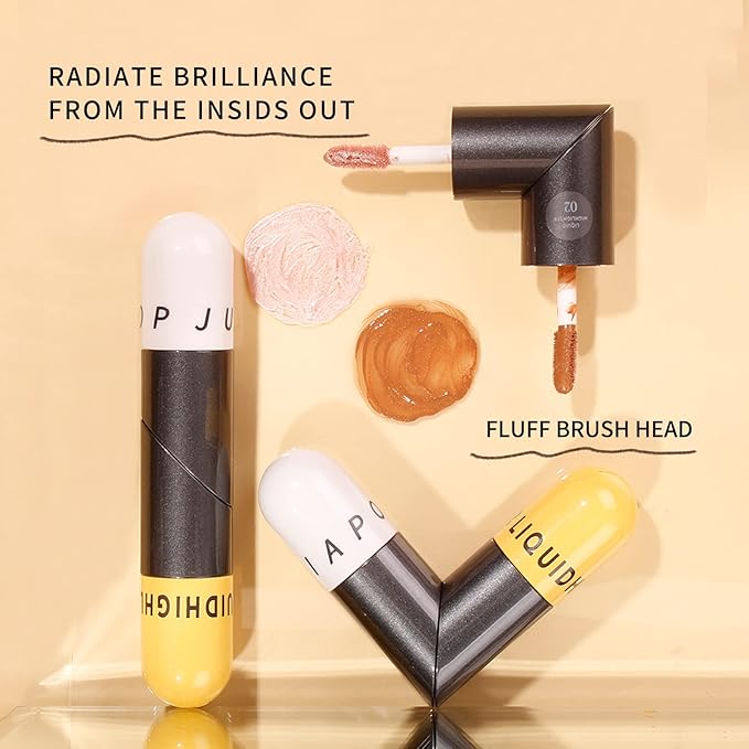 AKARY Liquid Highlighter Makeup for Face Body, Contour Foundation Illuminator Boom Stick, Highlighting Shade Longwear Shimmer Glow Makeup, Valentine's Day gift (01 Pearlescent White + Warm Brown)