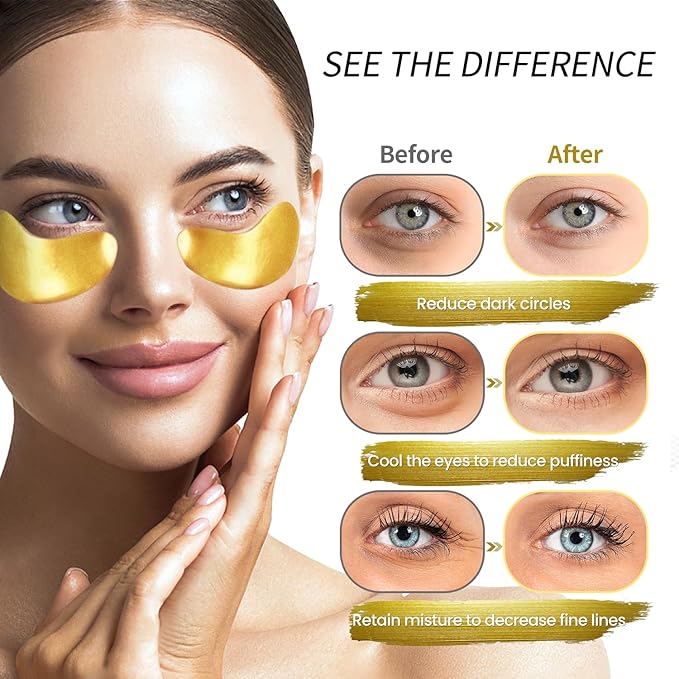Under Eye Patches (24 Pairs) - Gifts for Women - Golden Under Eye Mask for Dark Circles, Puffiness & Wrinkles, Eye Gels Pads for Refreshing, Revitalizing - Bridesmaid Gifts