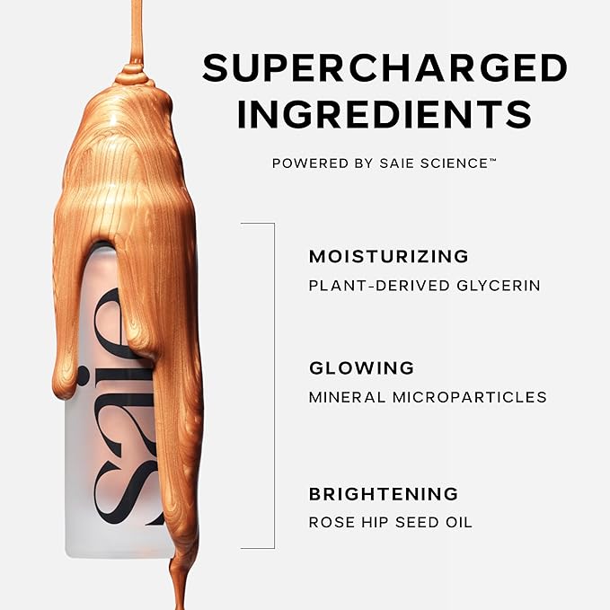 Saie Glowy Super Gel - Hydrating Makeup Primer and Illuminating Glow Serum Enriched with Vitamin C and Squalane Oil - All-Over Liquid Highlighter Makeup for Instant Glass Skin - Warmglow (1 oz)