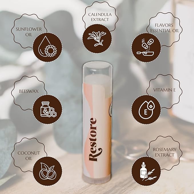 Blessed Is She Restore Lip Balm - Organic Vanilla Chapstick For Hydrating Lips Enriched With Vitamin E, Beeswax, Sunflower Oil, Coconut Oil & Rosemary Extract.