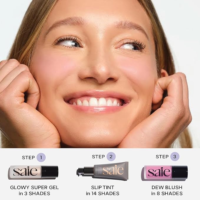 Saie Mini Glowy Super Gel - Hydrating Makeup Primer and Illuminating Glow Serum Enriched with Vitamin C and Squalane Oil - All-Over Liquid Highlighter Makeup for Instant Glass Skin - Sunglow (0.5 oz)