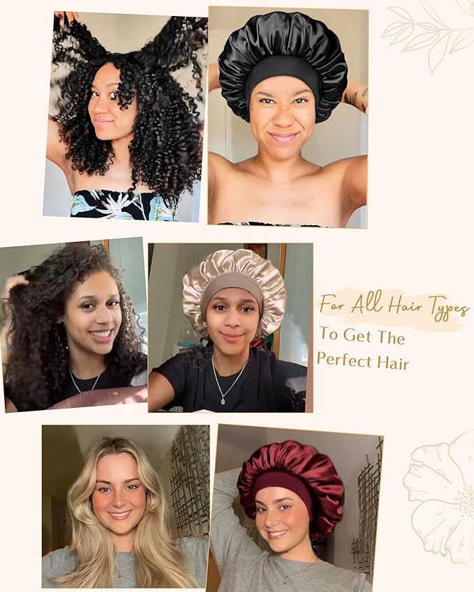YANIBEST Silk Bonnet for Sleeping Women, Double Layer Hair Satin Bonnets with Elastic Band, Sleep Cap Curly Natural Hair