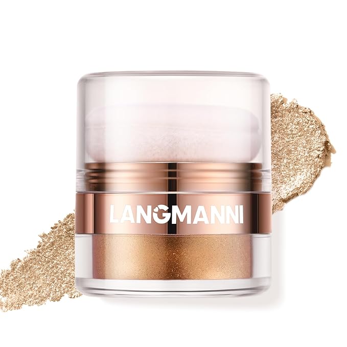 Glitter Body Highlighter Powder Body Shimmer Sparkle Face Brightening Highlighter Powder for Face Eyes Body Glow Makeup With sponge head（ Golden）