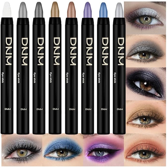 Kaely 8Pcs Cream Eyeshadow Stick Set, Pearl White Black Gray Khaki Royal Blue Vioiet Purple Silver, Shimmer Eyeliner Pencil Eye Shadow Sticks Palette Makeup for Older Women, sombras para ojos 01