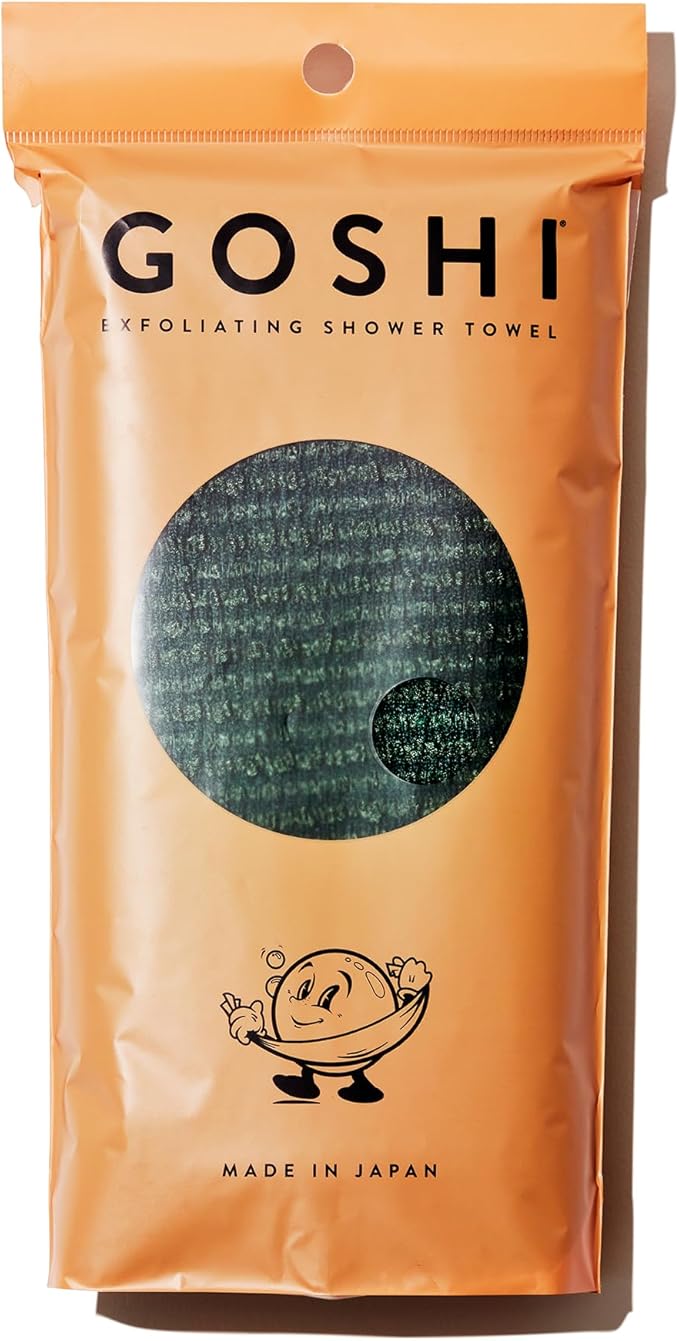 GOSHI Exfoliating Shower Towel - Rip-Resistant Exfoliating Washcloth for All Skin Types - Moss Green - Made in Japan