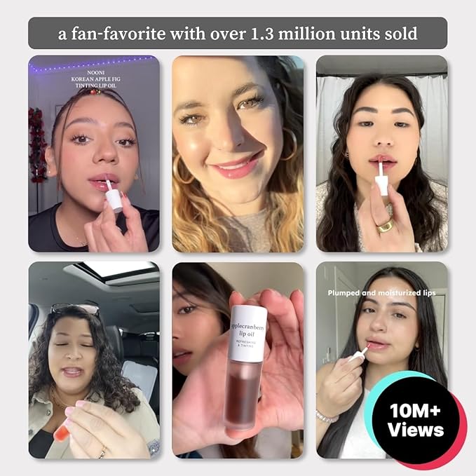 NOONI Korean Lip Oil Set - Appleberry & Applecherry | Long-Lasting, Moisturizing, Plumping, Revitalizing for Dry Lips, Waterproof, No Peel Off, 0.12 FL Oz x 2ea