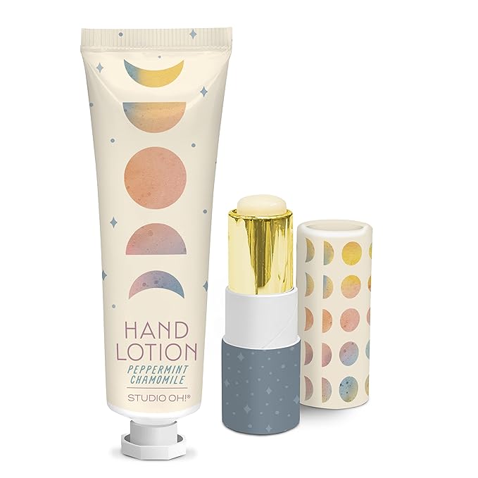 Studio Oh! Lip Balm & Hand Lotion Set - Travel-Size Toiletries, 2-Piece Gift Set - Moisturizing, Portable - Moon Phases