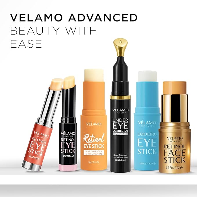 VELAMO ADVANCED Retinol Eye Balm Stick: Made in Korea, Upgraded 8-IN-1 Formula with Collagen, Niacinamide & Peptides – Under Eye Cream for Dark Circles, Puffiness & Wrinkles, 0.35oz/10g
