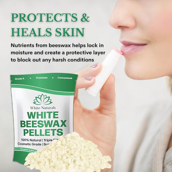 White Beeswax Pellets 8 oz, Pure, Natural, Cosmetic Grade, Bees Wax Pastilles, Triple Filtered, Great For DIY Lip Balms, Lotions, Candles By White Naturals