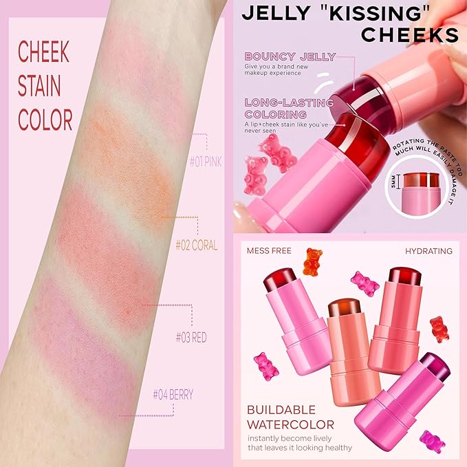 Milk Jelly Blush - Milk Blush - Sheer Cheek & Lip Stain，Long Lasting Milk Jelly Tint Have Transparent & Bright Colors (New set)