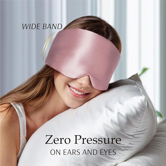 Zenssia 100% Mulberry Silk Sleep Mask Eye Mask for Man and Woman with Adjustable Headband, Full Size Large Sleep Mask & Blindfold for Total Blackout for All Night Sleep, Travel & Nap- Light Plum