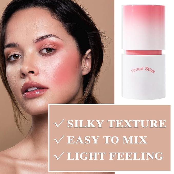 Cream Blush Stick with Brush and Makeup Sponge,Waterproof Multi Cream Makeup Stick,Lightweight,Long-lasting,2 in 1 Multi Blush for Cheeks & Lip Tint & Eyeshadow M