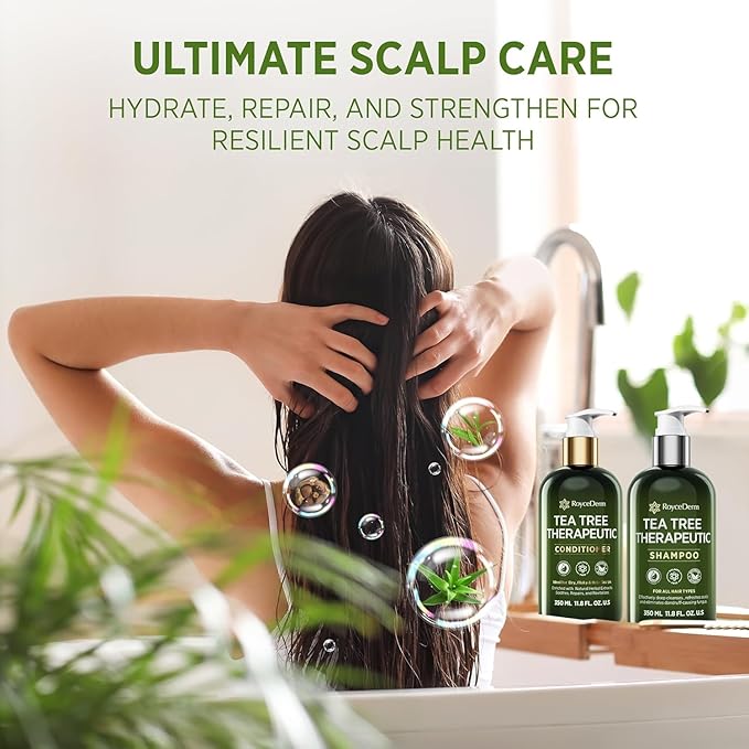 Roycederm Tea Tree Antifungal Shampoo and Conditioner: Complete Scalp Care Solution for Folliculitis, Dry, Itchy, and Flaky Scalp - Infused with Tea Tree Oil, Paraben & Sulfate Free
