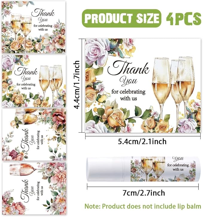 OLYCRAFT 100Pcs Self-Adhesive Lip Balm Tag Sticker 1.7~2.1x1.7~2.1 Inch Waterproof Adhesive Label with Champagne Pattern Lipstick Tag Sticker for Lip Balm Container Tubes Lipstick Wrapping Decoration