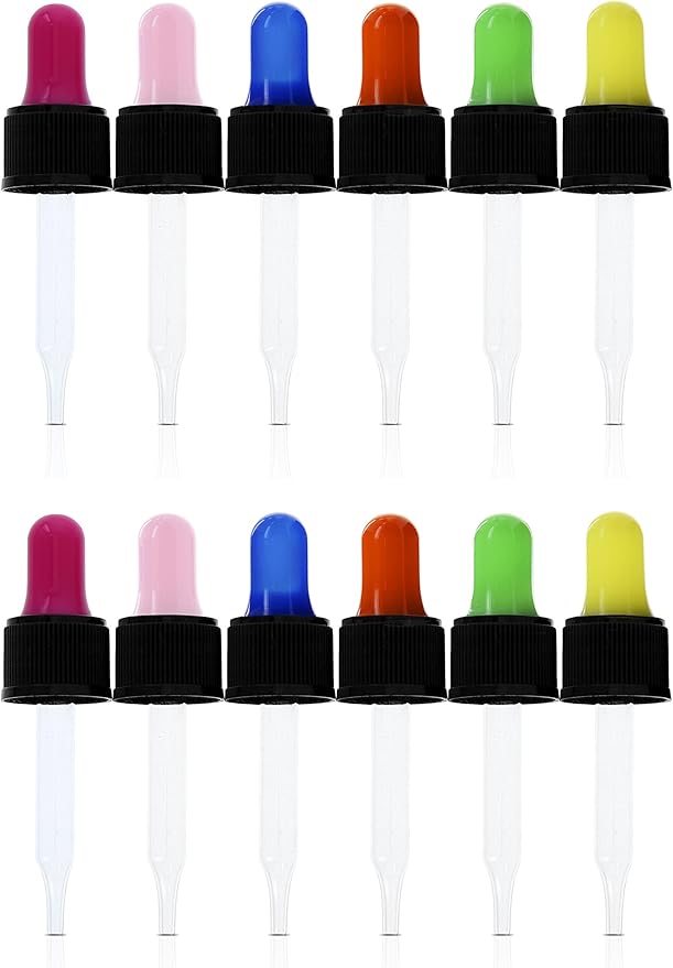 Year of Plenty Glass Eye Droppers for 10ml & 15ml Essential Oil Bottles | Set of 12 | Multicolored | Compatible with doTERRA, Young Living, Plant Therapy, Plnt Guru, Rocky Mtn, Edens Grdn