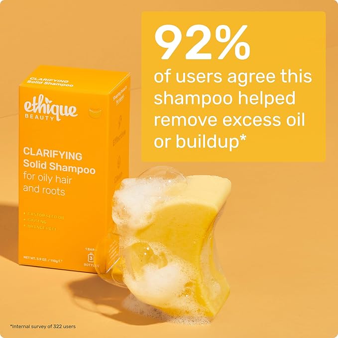 Ethique Clarifying Shampoo Bar for oily hair with Castor Oil - Plastic-Free, Vegan, Cruelty-Free, 3.88 oz - Formerly St. Clements