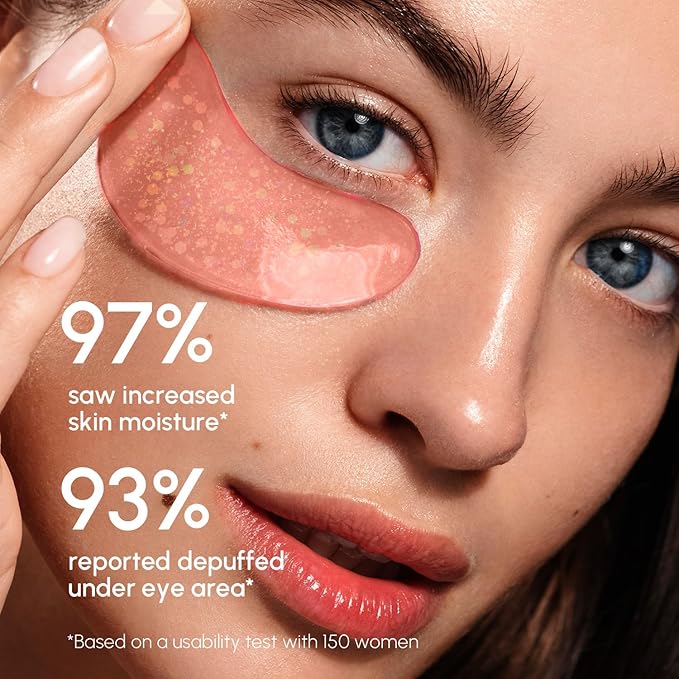 MAREE Pink Eye Gels - Marine Collagen Under Eye Patches for Puffy Eyes and Dark Circles - Undereye Mask Patches for Women - Hydrating Gel Eye Masks with Rose Water - Parches Para Ojeras Gel Pads