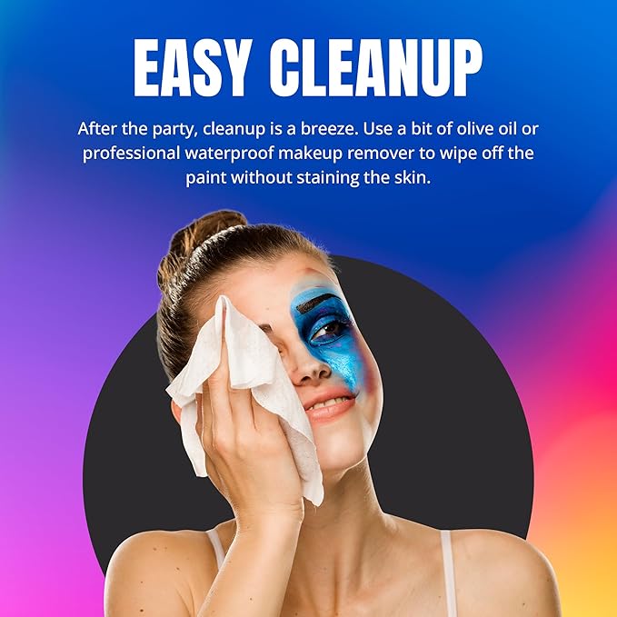 Professional Face Painting Kit - Skin Friendly Face Paint Kit - Cruelty-Free & Vegan Water Based Face Paint Makeup for Theatre, SFX and Halloween- 8 Colors 5g Each - Splashes & Spills (Neon Colors)