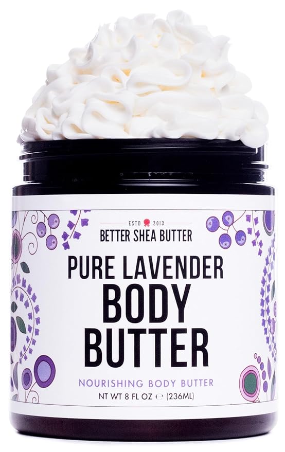 Lavender Body Butter with Shea Butter, Jojoba & Lavender Essential Oil - Natural Lotion for Women, Non-Greasy Moisturizer for Dry Skin, Whipped Body Cream