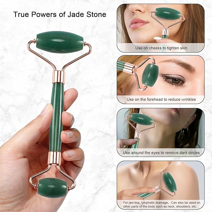 Jade Roller for Face, Facial Roller Massager Skin Care Tool, Gua Sha Facial Tools for Face, Neck, Eyes, Reduce Puffiness of The Skin (Green)