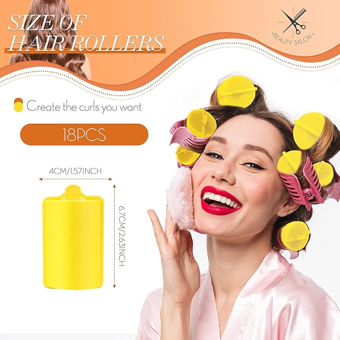 Geyoga 18 Pieces Sponge Hair Rollers Large Soft Foam Hair Styling Curlers Large Size Hairdressing Curlers for Women(1.4 x 2.6 Inches,Yellow)