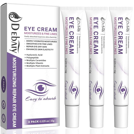 3 Pack Eye Cream Hydrating & Repairing with Hyaluronic Acid & Peptides - Moisturizes, Smooths Fine Lines, Enhances Elasticity (Each 0.529oz | 15g)