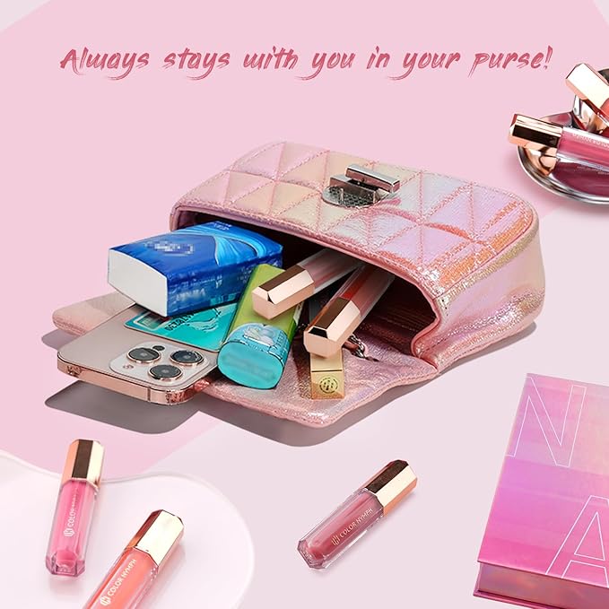 Color Nymph 16 PCS Lip Glosses Collection, Shimmery Lip Glosses for Women and Girls, Long Lasting Color Lip Gloss Set with Rich Varied Colors (Iridescent Pink)