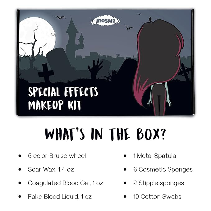 SFX Makeup Kit, Special Effects Makeup Kit with Fake Blood and Scar Wax, Makeup Sponges and Skin Spatula, Zombie Makeup Kit