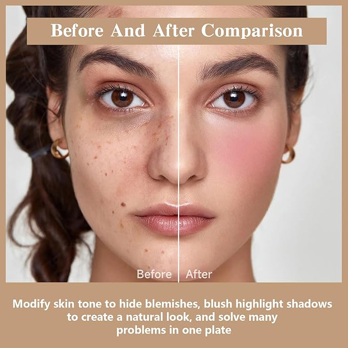 12 Colors Cream Blush Palette, Color Correcting Concealer Foundation Palette, Long Wearing Smudge Proof Blendable Matte Finish Blush Powder Highlighter and Cream Contour Palette Makeup (01)