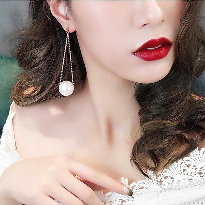 Vintage Pearl Earrings Long Pearl Stud Earrings Boho Gold Pearl Pendant Earrings Big Pearl Dangling Earrings Jewelry for Women and Girls
