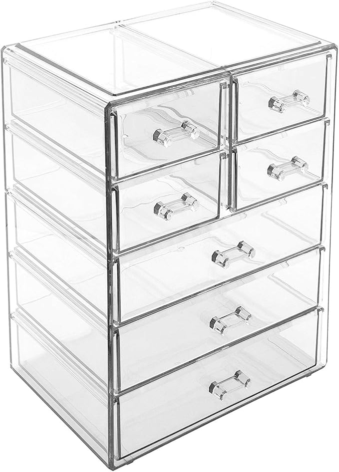 Sorbus Acrylic Makeup Organizer - Organization and Storage Case for Cosmetics Make Up & Jewelry - Big Clear Makeup Organizer for Vanity, Bathroom, College Dorm, Closet, Desk (3 Large, 4 Small Drawers)