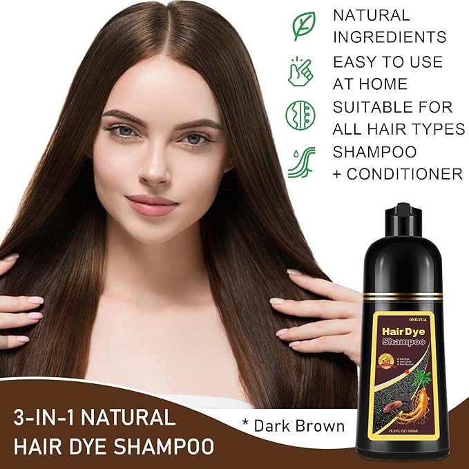 Dark Brown Hair Dye Shampoo for Gray Hair, 3-in-1 Color Shampoo Hair Dye for Women & Men, 100% Gray Hair Coverage, Instant Hair Coloring Shampoo in Minutes, Shampoo Tinte Para El Cabello, Easy to Use