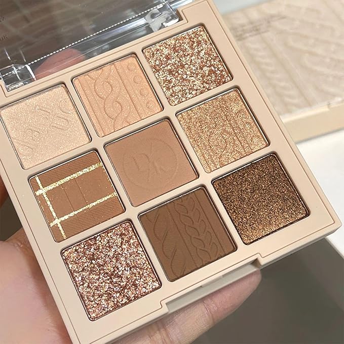 Erinde 9 Colors Eyeshadow Palette, Matte Shimmer Glitter Eye Shadow Makeup Palette, Highly Pigmented Long Lasting Waterproof, Natural Neutral Nude Eyeshadow Makeup Pallet, Cashmere