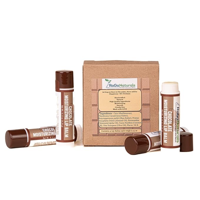 Handmade Chocolate Lip Balm - All Natural, All Day Hydration for Smooth & Soft Care - Original Beeswax, Shea Butter, Jojoba Oil, Vitamin E Infused - Lip Balm for Self Care Gifts (4 Pack)