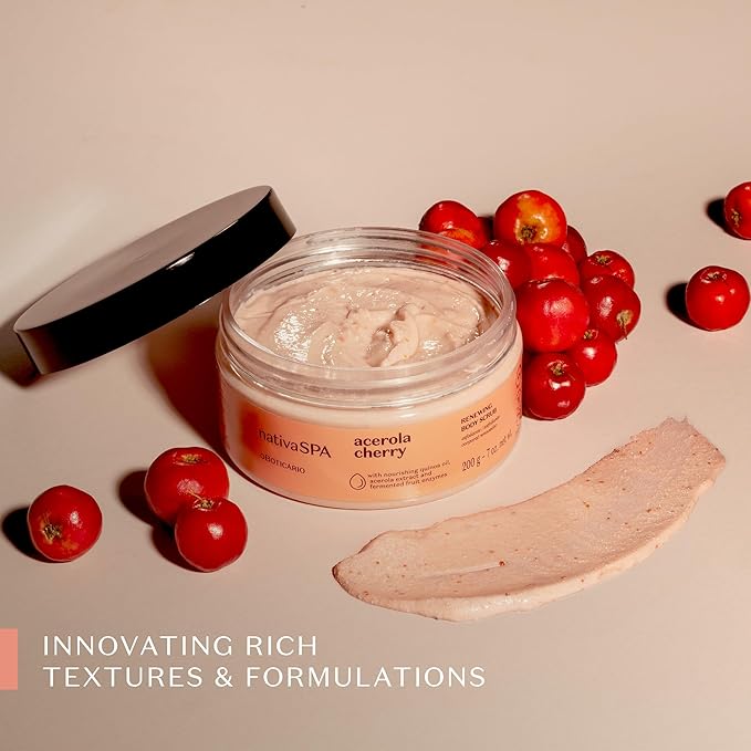 Nativa SPA by O Boticario Acerola Cherry Renewing Body Scrub, Gentle Exfoliation for Smooth, Radiant Skin, 7.05 Ounce (200g)